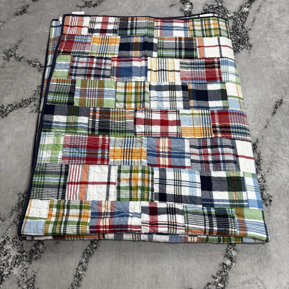 Pottery Barn Kids Madras Plaid Patchwork Reversible Cotton Quilt Twin